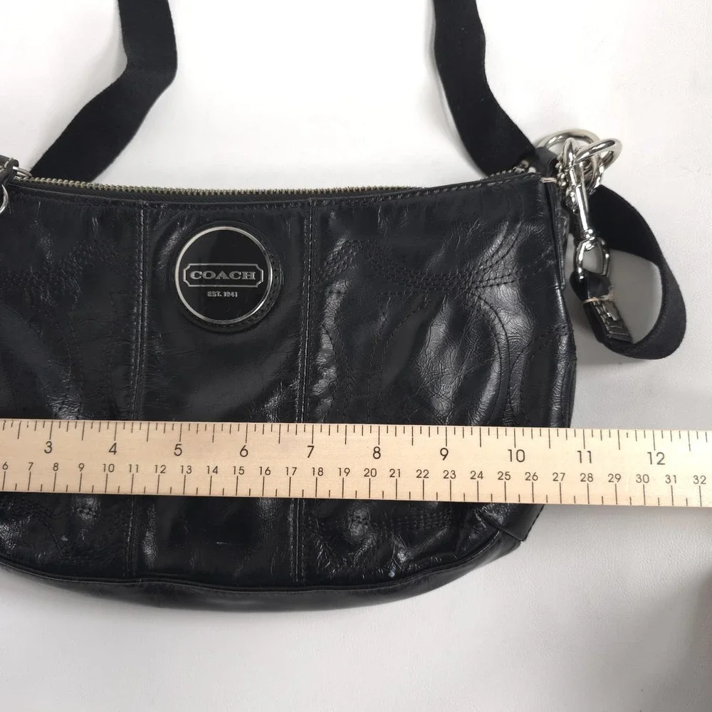 COACH Crossbody Black Patent Leather Embossed Shoulder Hobo Bag D1126 F15141